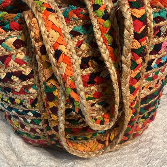 Rainbow Recycled Cloth Jute Tote Shoulder Bag Multi Handwoven Braided Chindi - Picture 2 of 7